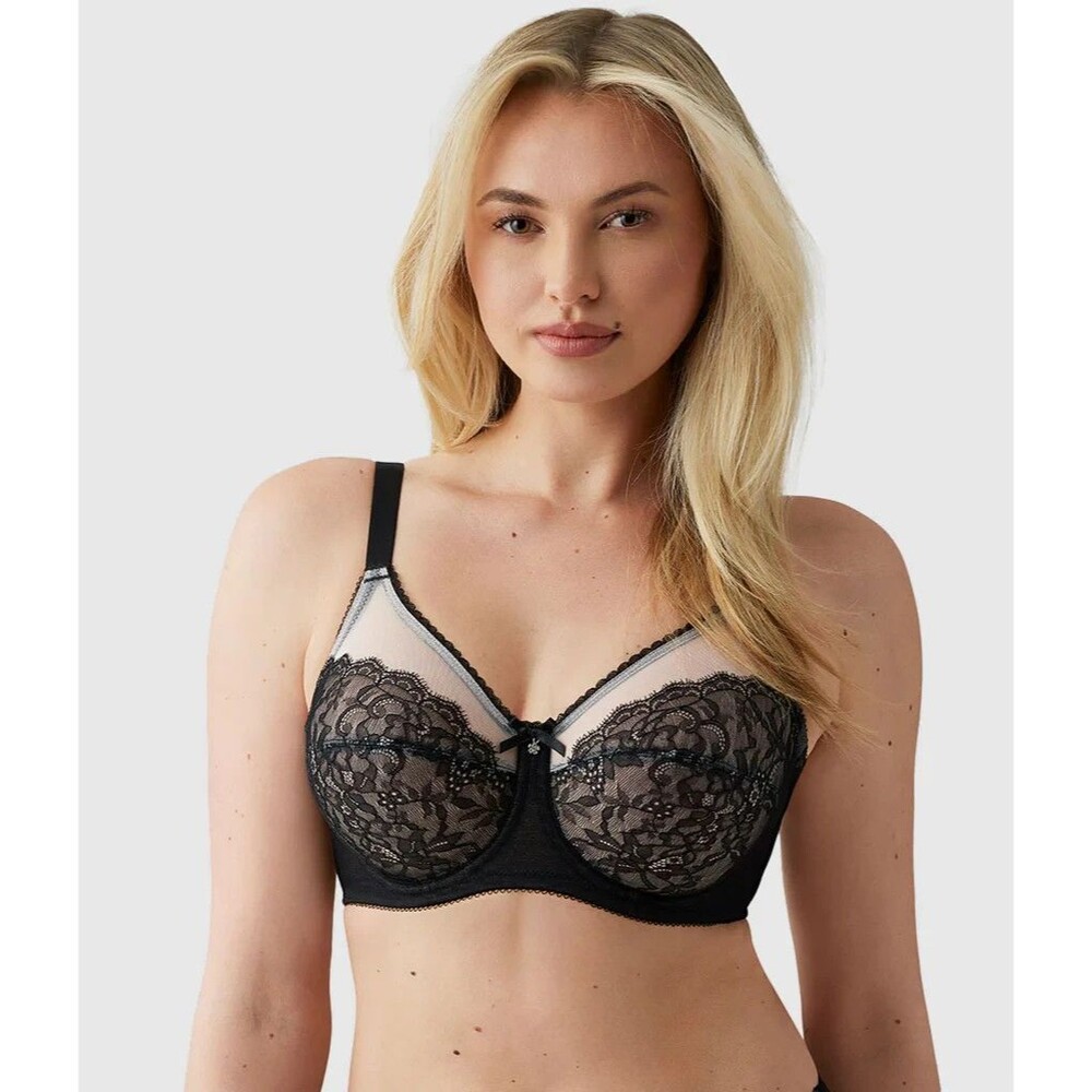 Wacoal Retro Chic Full Figure Underwire Bra 44 DDD Unlined Black Lace 855186